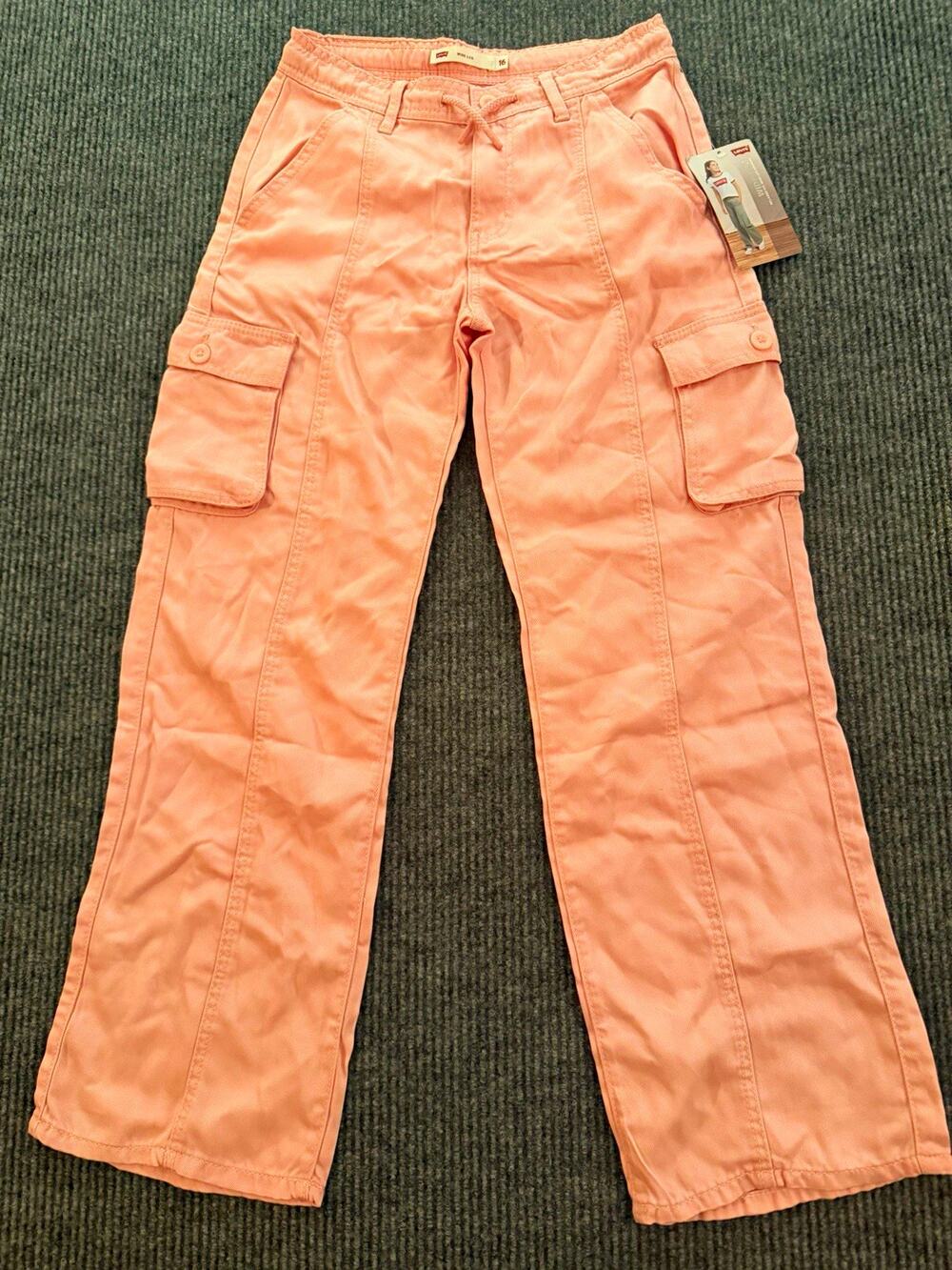 Levi's Girls 16 Wide Leg Cargo Pants Coral Blush NWT 100% Lyocell Pink